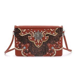 Women's Rhinestone Studded Medium Copper Cowgirl Trendy Crossbody Purse